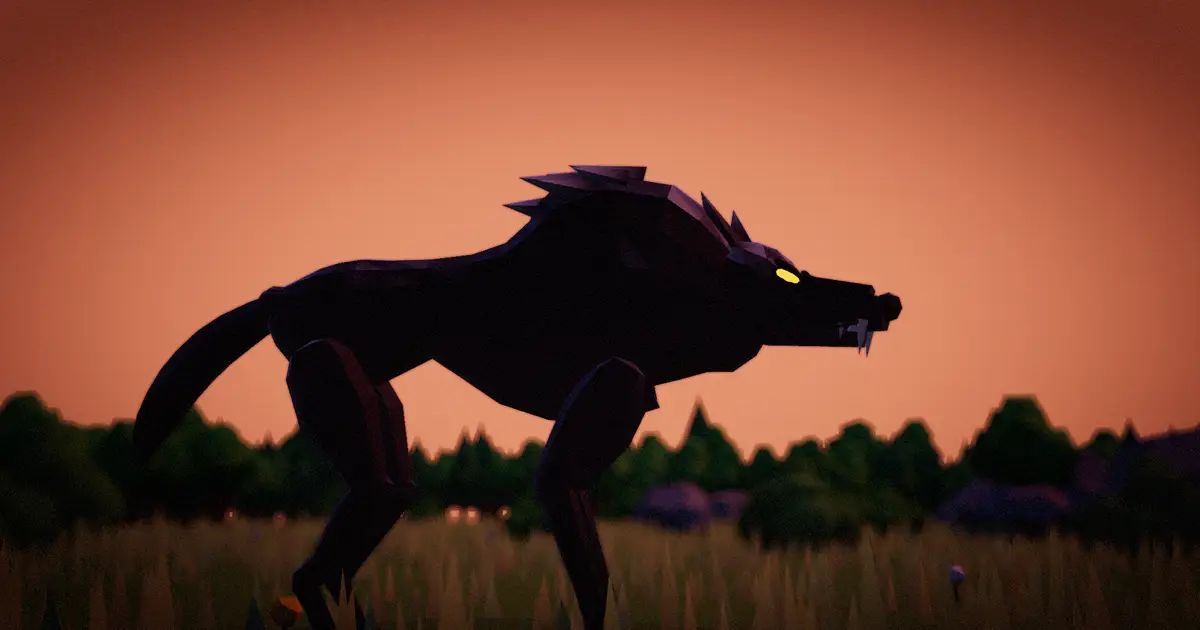 A wolf in silhouette against a red evening sky